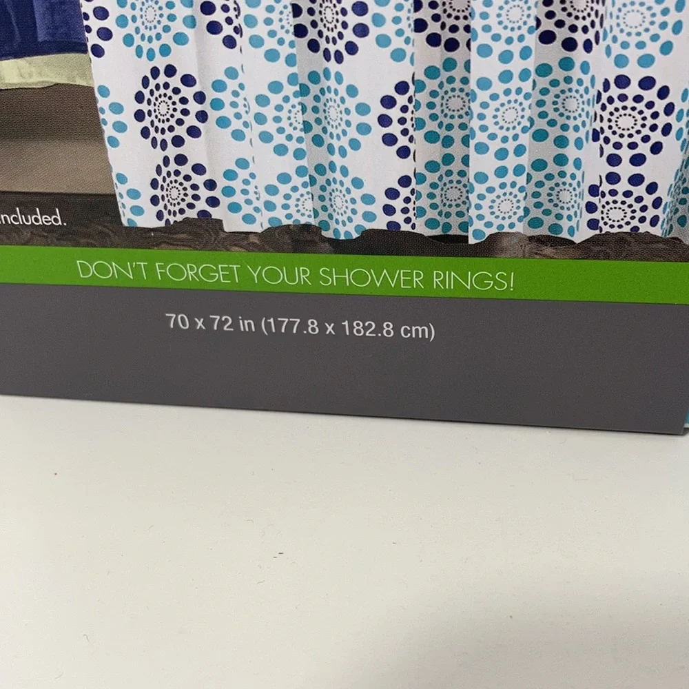 Shower Curtain or Liner Green Blue White NWT Peva Polka Dot Bursts 70